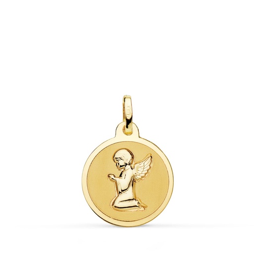 [PP9349-816] 18K MEDALLA ANGELITO REZANDO BRILLO 16 MM