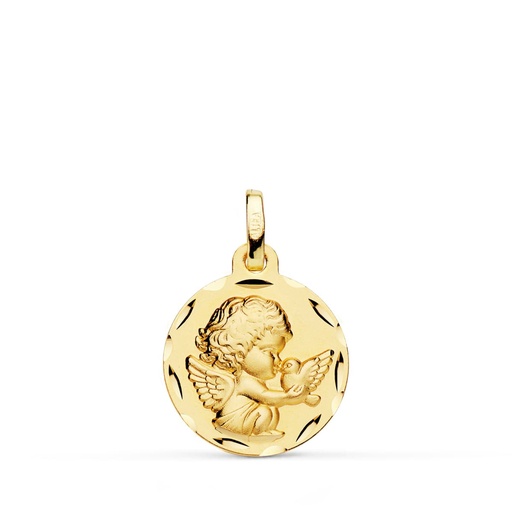 [PP9350-316] 18K MEDALLA ANGELITO BURLON CON PALOMA TALLADA 16 MM