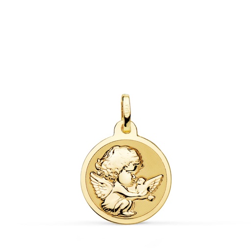 [PP9350-816] 18K MEDALLA ANGELITO BURLON CON PALOMA BRILLO 16 MM
