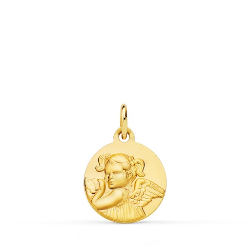 [PP9351-014] 18K MEDALLA ORO AMARILLO ANGEL NIÑA REVOLTOSA MATIZADA 14 MM