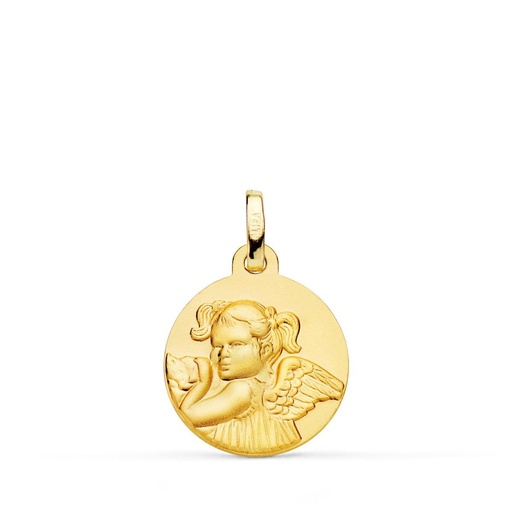 [PP9352-016] 18K MEDALLA ORO AMARILLO ANGEL NIÑA REVOLTOSA MATIZADA 16 MM