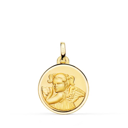 [PP9352-118] 18K MEDALLA ORO AMARILLO ANGEL NIÑA REVOLTOSA BISEL 18 MM