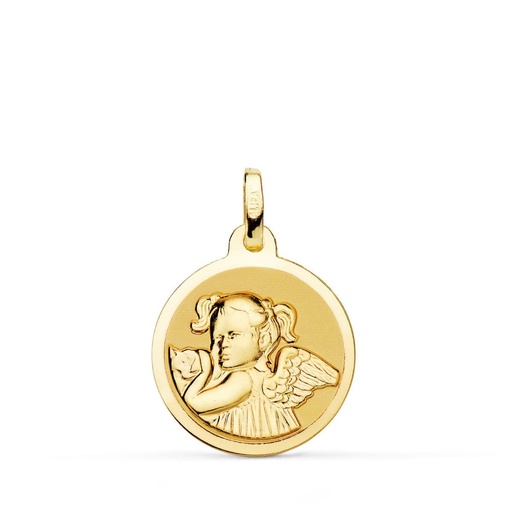 [PP9352-818] 18K MEDALLA ORO AMARILLO ANGEL NIÑA REVOLTOSA BRILLO 18 MM