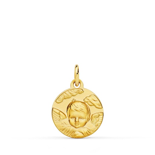[PP9353-014] 18K MEDALLA ORO AMARILLO ANGEL NIÑO EN LA NUBE MATIZADO. 14 MM