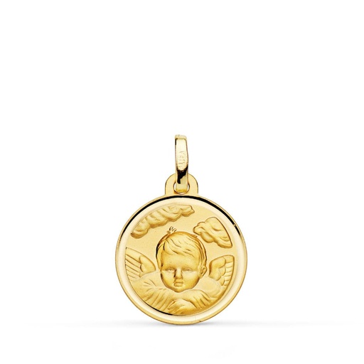 [PP9353-116] 18K MEDALLA ORO AMARILLO ANGEL NIÑO EN LA NUBE BISEL 16 MM