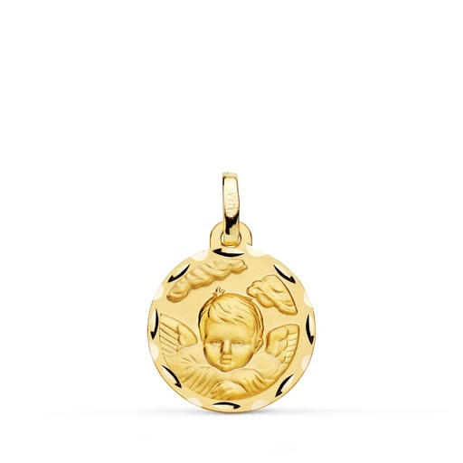 [PP9353-316] 18K MEDALLA ORO AMARILLO ANGEL NIÑO EN LA NUBE TALLADO 16 MM
