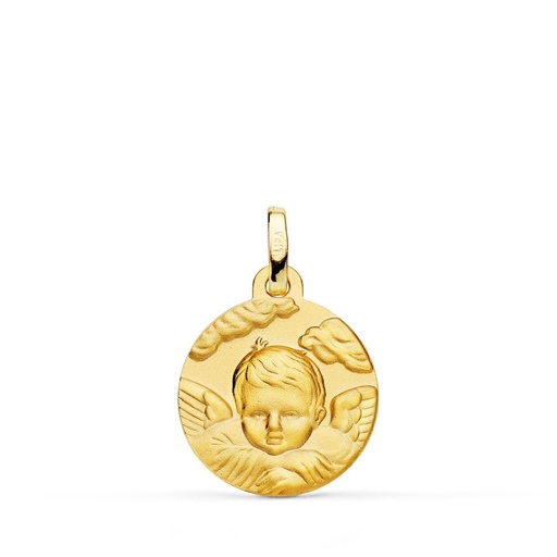 [PP9354-016] 18K MEDALLA ORO AMARILLO ANGEL NIÑO EN LA NUBE MATIZADO. 16 MM