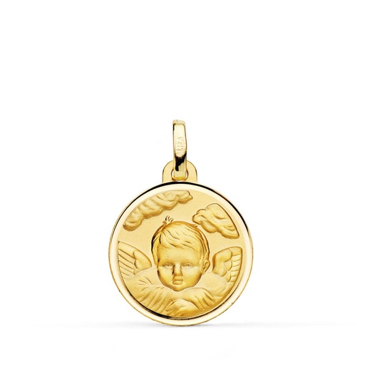 [PP9354-118] 18K MEDALLA ORO AMARILLO ANGEL NIÑO EN LA NUBE BISEL 18 MM