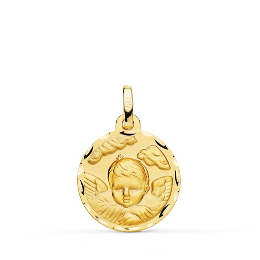 [PP9354-318] 18K MEDALLA ORO AMARILLO ANGEL NIÑO EN LA NUBE TALLADO 18 MM