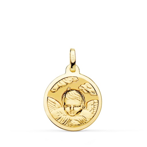 [PP9354-818] 18K MEDALLA ORO AMARILLO ANGEL NIÑO EN LA NUBE BRILLO 18 MM