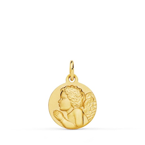 [PP9355-014] 18K MEDALLA ORO AMARILLO ANGEL NIÑO PIADOSO REZANDO MATIZADO. 14 MM
