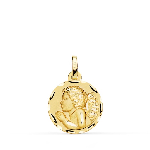 [PP9355-316] 18K MEDALLA ANGEL  NIÑO PIADOSO  REZANDO TALLADO 16 MM