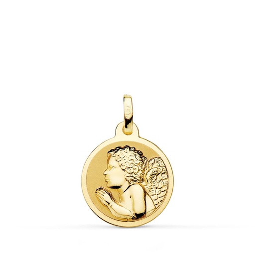 [PP9355-816] 18K MEDALLA ORO AMARILLO  ANGEL NIÑO PIADOSO  REZANDO BRILLO 16 MM