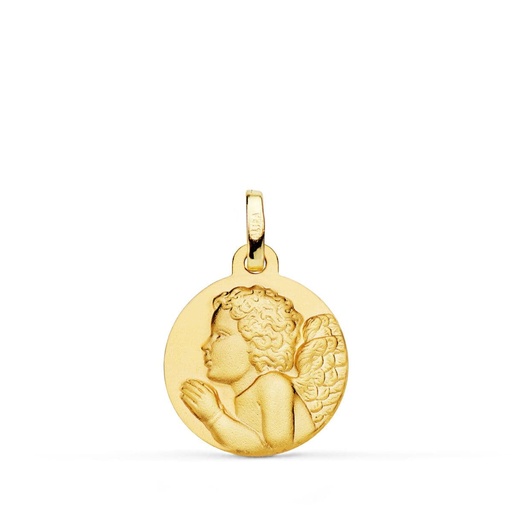 [PP9356-016] 18K MEDALLA ORO AMARILLO  ANGEL NIÑO PIADOSO  REZANDO MATIZADO. 16 MM