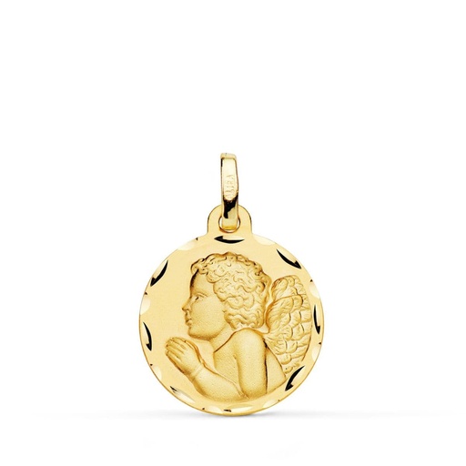 [PP9356-318] 18K MEDALLA ANGEL NIÑO PIADOSO REZANDO TALLADO 18 MM