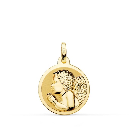 [PP9356-818] 18K MEDALLA ORO AMARILLO ANGEL NIÑO PIADOSO REZANDO BRILLO 18 MM