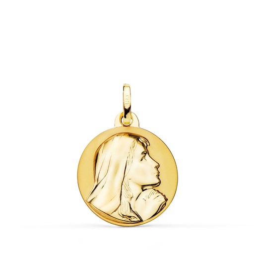 [PP9799-818] 18K MEDALLA VIRGEN MARIA REZANDO BRILLO Y MATE 18 MM