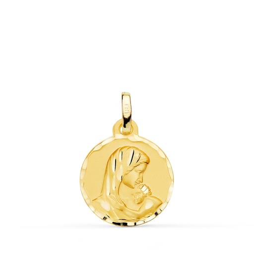 [PP9806-316] 18K MEDALLA MADRE AMOR MATERNAL TALLADA 16 MM