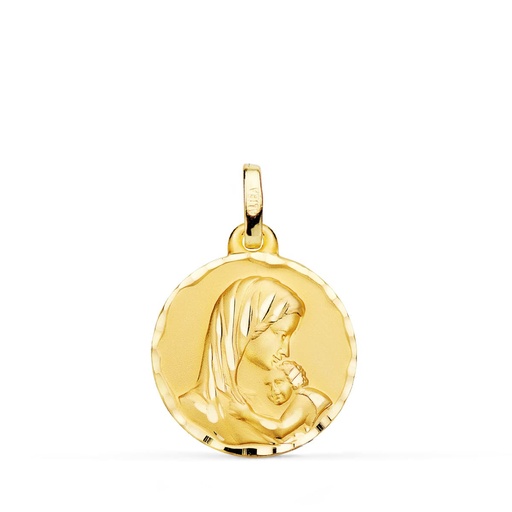 [PP9807-318] 18K MEDALLA MADRE AMOR MATERNAL TALLADA 18 MM