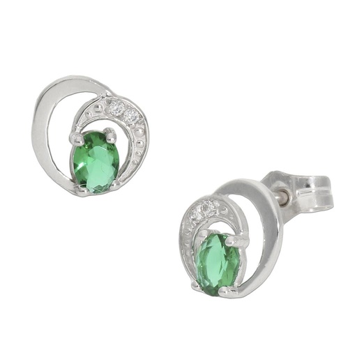 [P1262] Pendientes oro blanco 18 kt verde