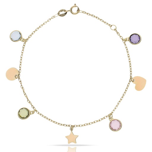 [PU1399] PULSERA ORO 18KL MINI CHARMS MIX + PIEDRAS