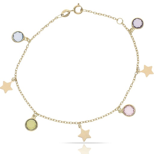 [PU1398] PULSERA ORO 18KL MINI CHARMS ESTRELLAS + PIEDRAS