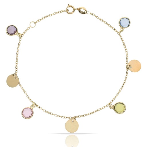 [PU1397] PULSERA ORO 18KL MINI CHARMS CIRCULO + PIEDRAS