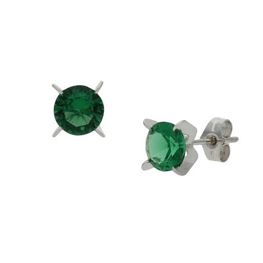 [P1374] Pendientes oro blanco 18 kt verde