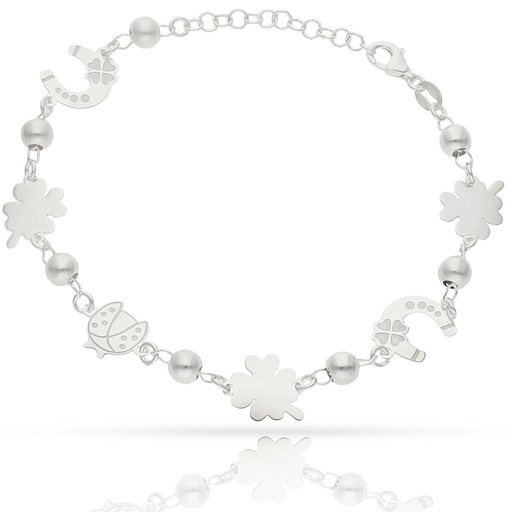 [AG307] PULSERA PLATA 925MMDE LA SUERTE HERRADURA + TREBOL + MARIQUITA
