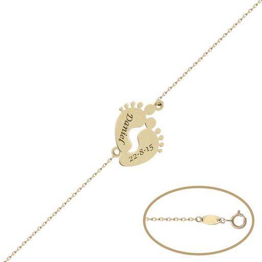 [PU1350] PULSERA ORO 18KL PIES BEBE NOMBRE + FECHA