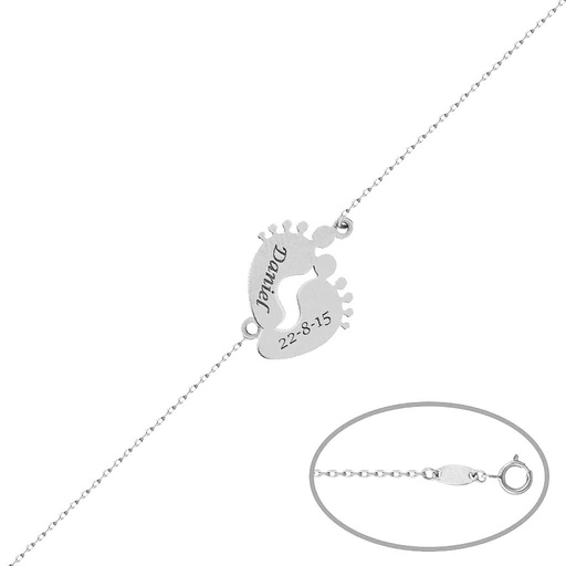 [AG234] PULSERA PLATA 925MM PIES BEBE NOMBRE + FECHA