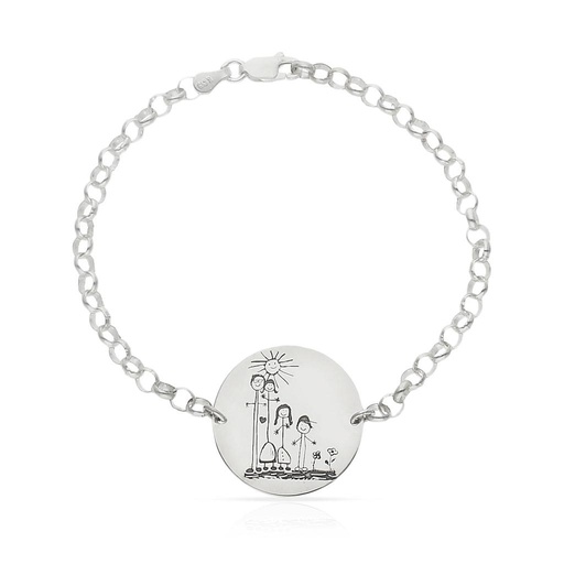 [AG332] PULSERA DIBUJASUEÑOS CHAPA REDONDA PLATA 925MM